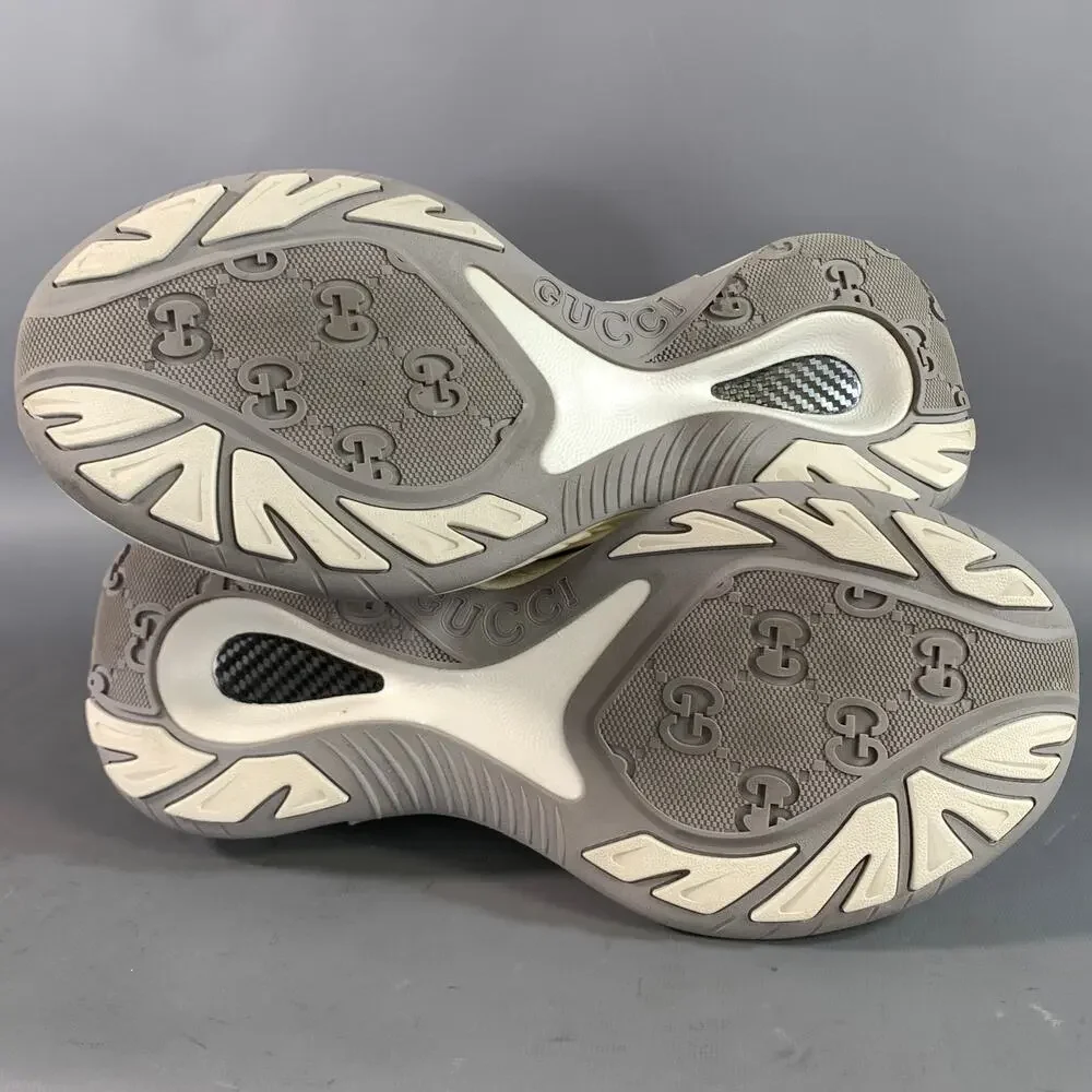 GUCCI Size 11.5 White Grey Leather Lace Up Sneakers